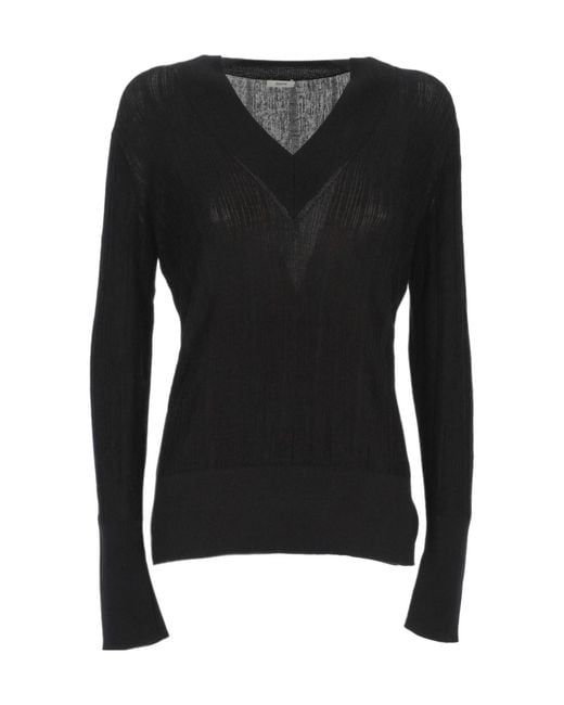 Joseph Black Ribbed-Knit V-Neck Top