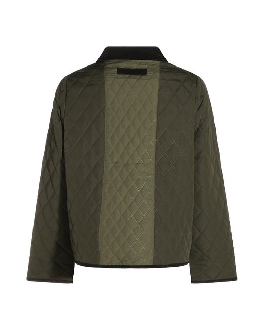 Barbour Green Corduroycollar Diamondquilted Cropped Jacket