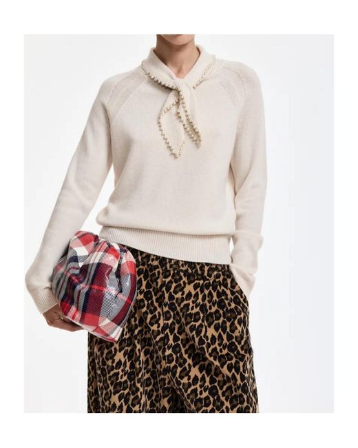 Essentiel Antwerp White Pearl-Accented Bow-Collar Sweater