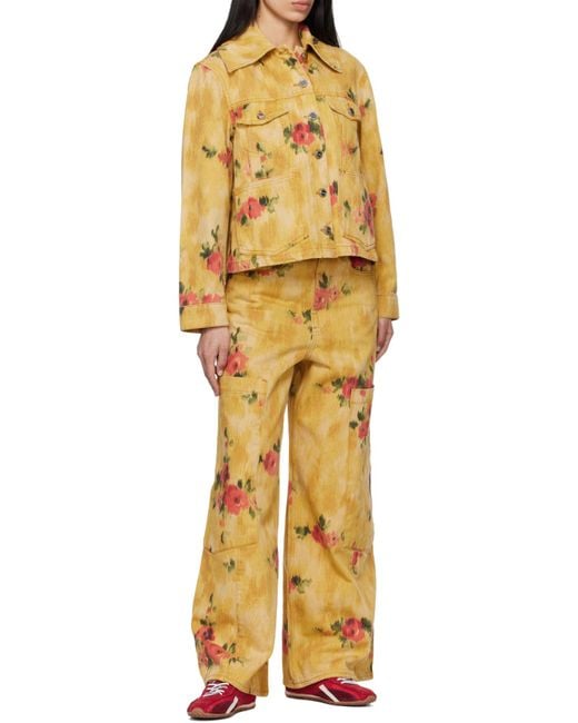 Ganni Yellow Floral Printed Denim Jacket