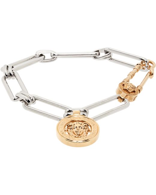 Versace White Patterned Carved Necklace for men