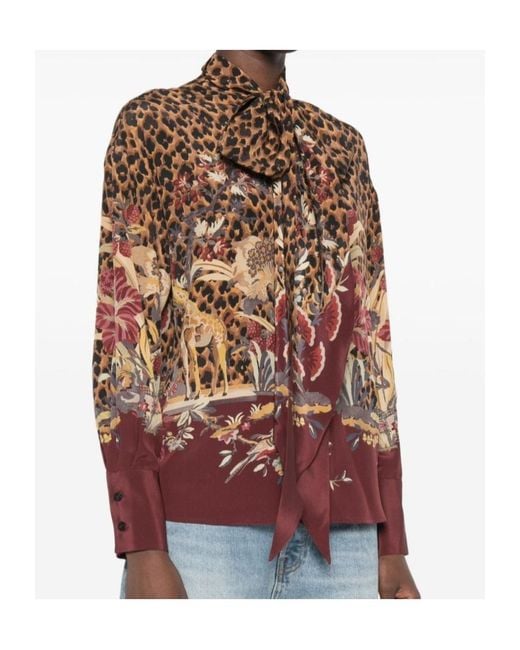 Etro Brown Leopard-Print Pussy-Bow Blouse