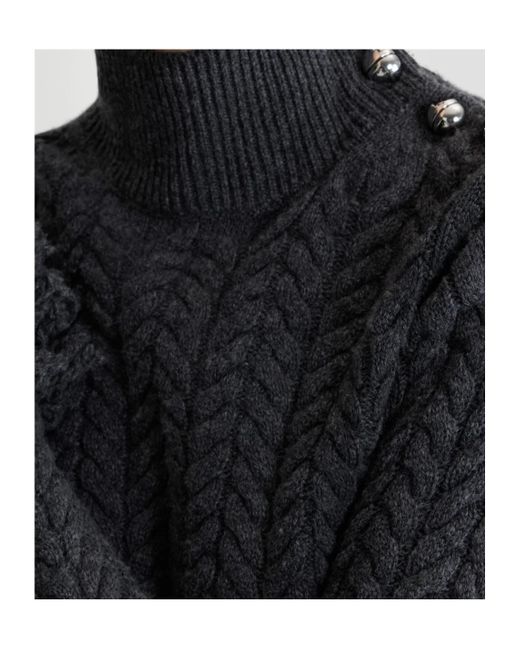 Patou Black Turtleneck Fringed-Trim Knit Sweater