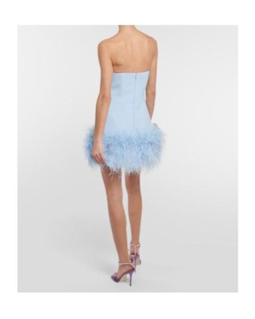 Safiyaa Blue Feather-Trimmed Crepe Minidress