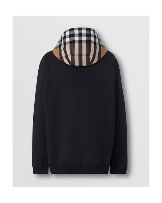 Burberry Blue Check Detailed Zipped Drawstring Hoodie for men