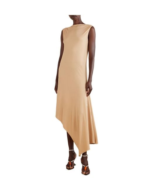 Alaïa Natural Asymmetrical Jersey-Crepe Midi Dress
