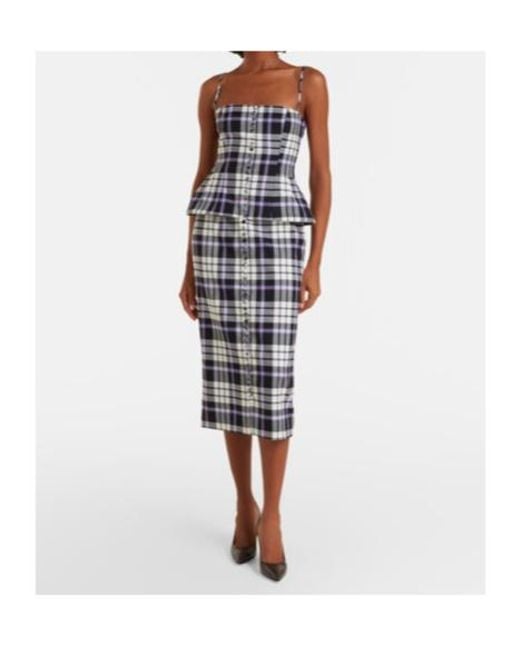Carolina Herrera White Checked Trompe Lœil Wool Midi Dress
