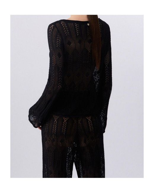 Liu Jo Black Openwork Crew-Neck Sweater