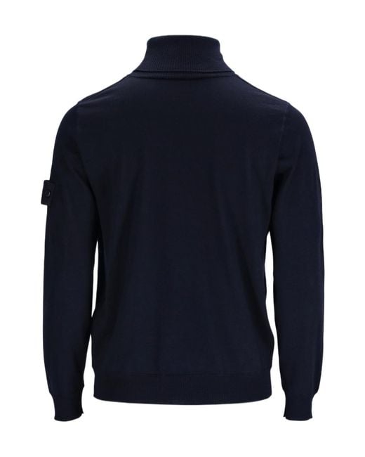 Stone Island Blue Logo Patch High Neck Jumper for men
