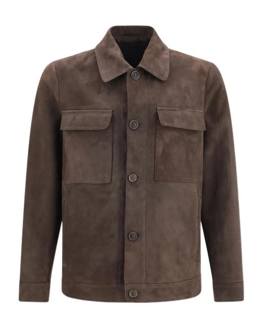 Salvatore Santoro Brown Santoro Button-Up Suede Jacket for men