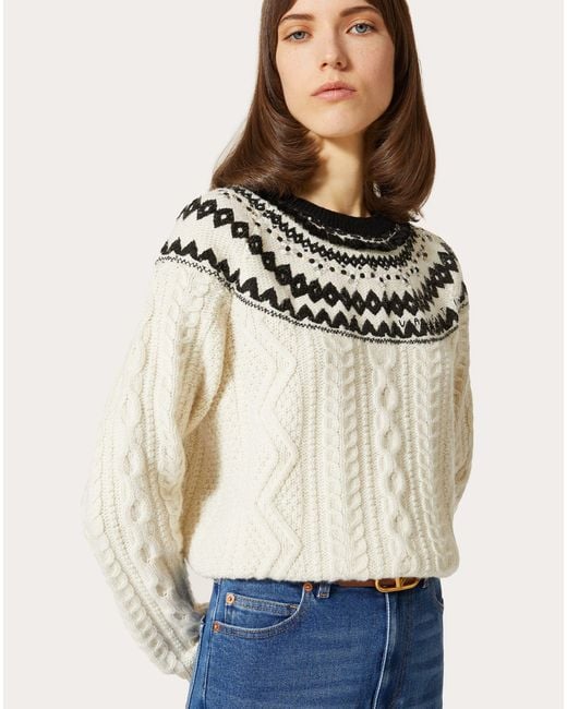 Valentino White Foulard Archive Cable-Knit Jumper