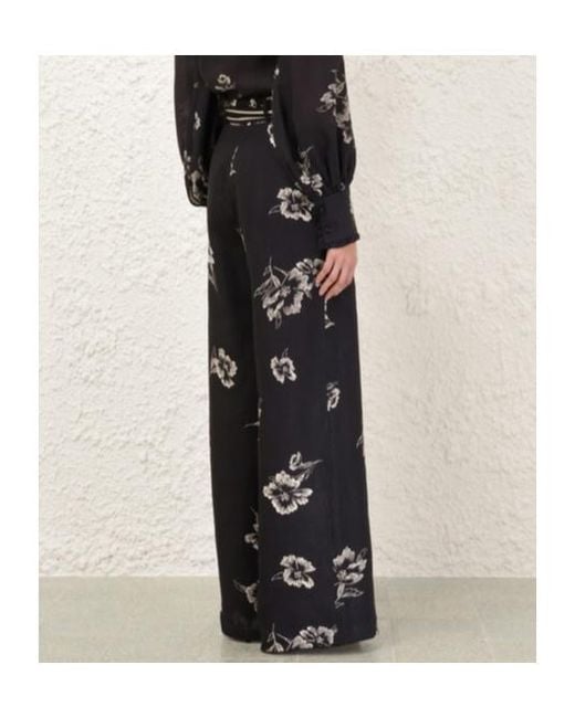 Zimmermann Black Floral Wide-Leg Pants