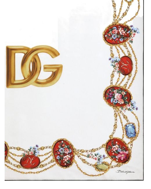 Dolce & Gabbana White Small Floral-Printed Twill Scarf