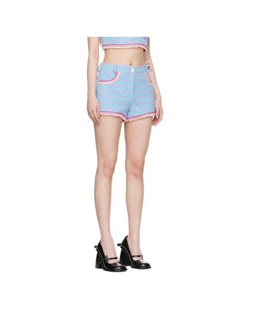 Moschino Blue Houndstooth Tassel Trim Shorts