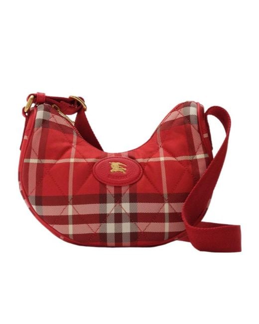 Burberry Red Horseshoe Check Quilted Twill Crossbody Bag