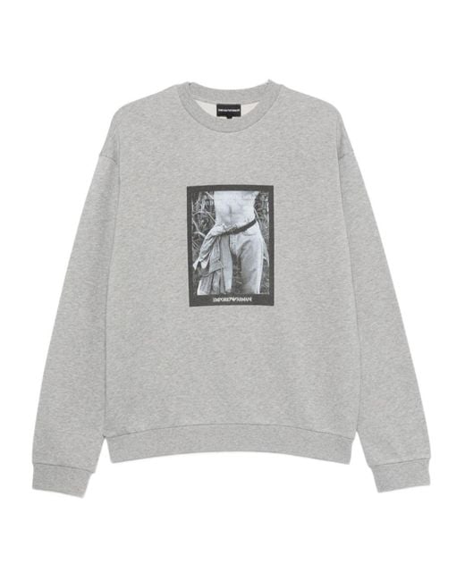Emporio Armani Gray Graphic-Print Crew-Neck Sweatshirt for men