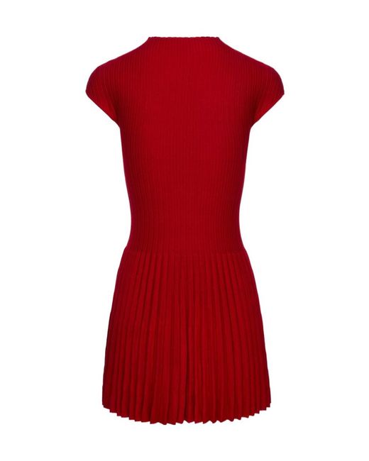 Magda Butrym Red Ribbed Knit High-Neck Skater Dress