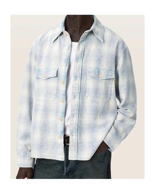 AllSaints White Santos Long Sleeve Checked Shirt for men