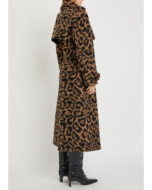 Jonathan Simkhai Brown Rumi Leopard-Print Brushed Wool-Blend Trench Coat