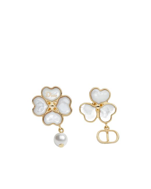 Dior White Sparkling Clover Earrings