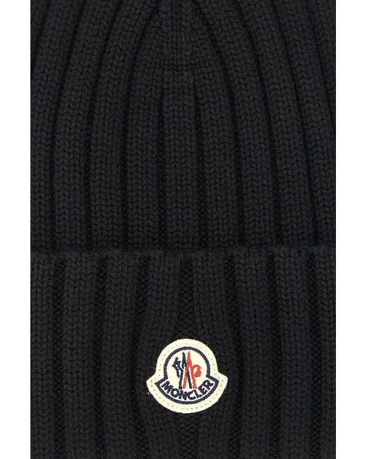 Moncler Black Logo Patch Ribbed Beanie