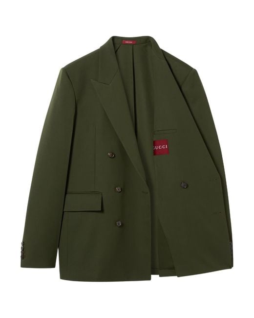 Gucci Green Double-Breasted Light Wool Gabardine Jacket for men