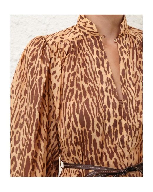 Zimmermann Brown Fluid Blouse With Animal Print