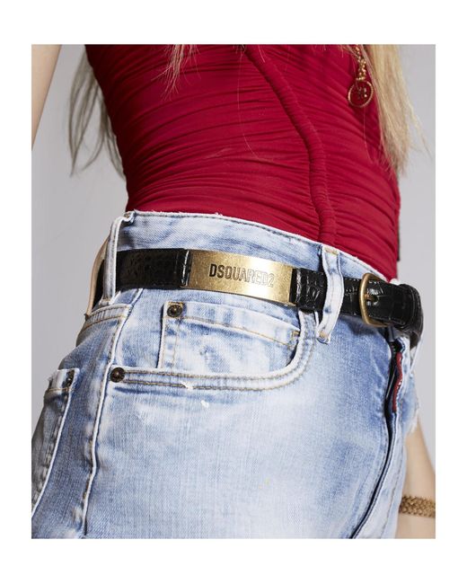 DSquared² Black Logo Plaque Embossed Belt