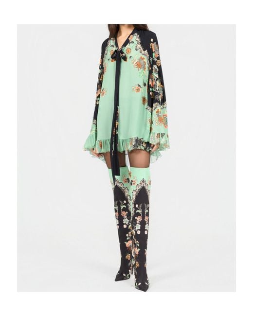 Roberto Cavalli Green Kimono Print Mini Dress