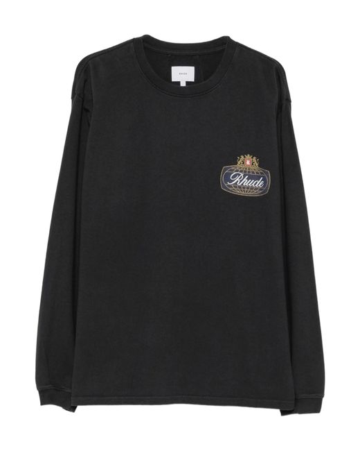 Rhude Black Long-Sleeved Crewneck T-Shirt for men