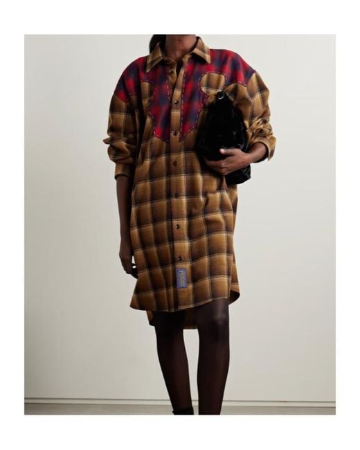 Maison Margiela Brown Checked Wool-Flannel Mini Shirt Dress