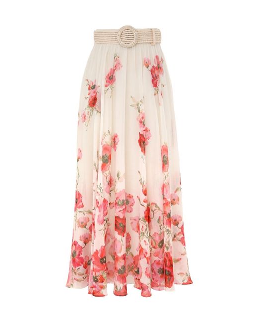 Zimmermann Pink Lightburst Floral Printed Maxi Skirt