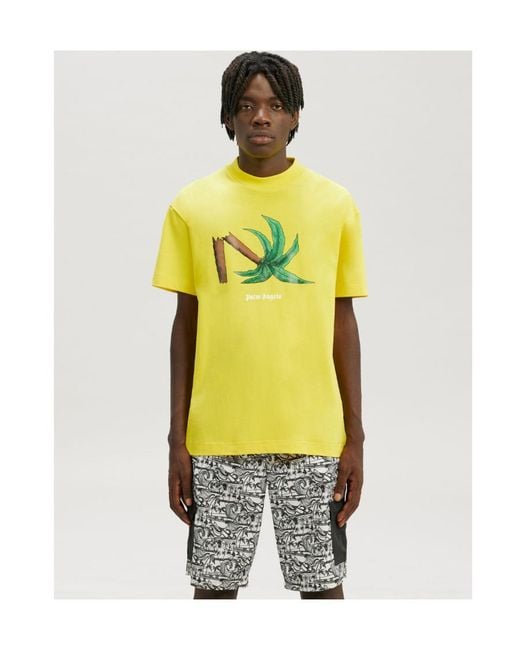 Palm Angels Yellow Broken Palm Print T-Shirt for men