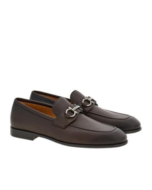 Ferragamo Brown Gancini Decorative Moccasin Shoes for men