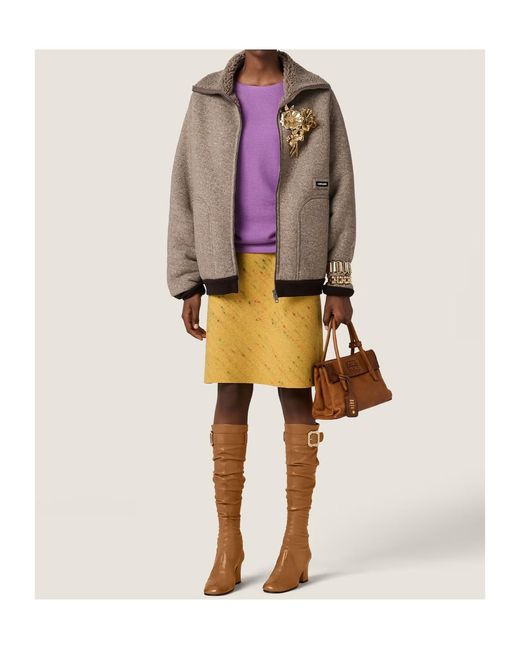 Miu Miu Brown Logo-Patch Zipped Jacket