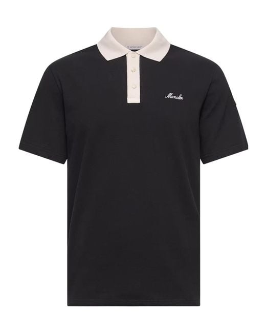 Moncler Black Logo-Embroidered Piqué Cotton Polo Shirt for men
