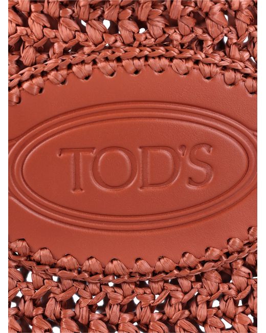 Tod's Red Woven Logo Raffia Shoulder Bag