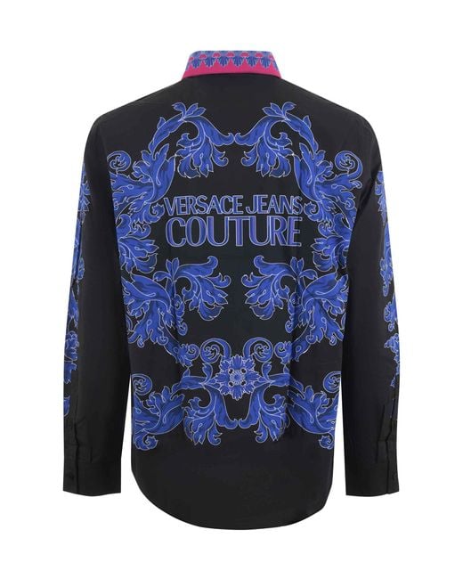 Versace Jeans Blue Couture Pattern-Printed Button-Up Shirt for men