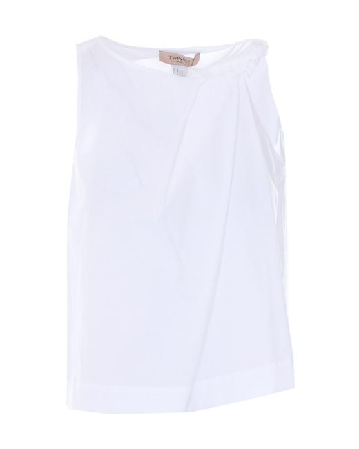 Twinset White Ruched Sleeveless Top