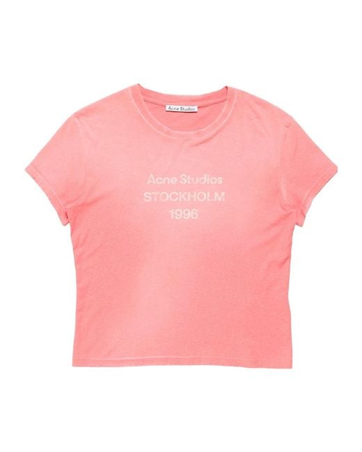 Acne Pink Fitted Logo T-Shirt for men