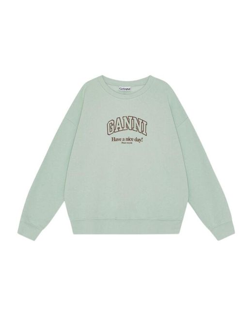 Ganni Green Logo Printed Crewneck Sweatshirt
