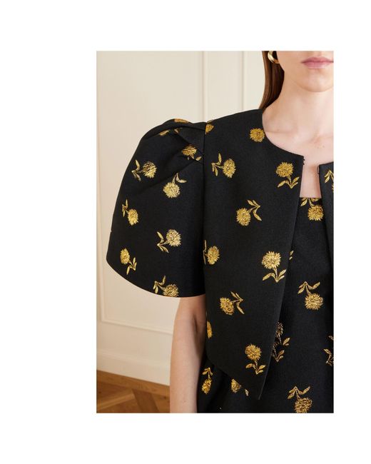 Carolina Herrera Black Cropped Embroidered Jacquard Evening Jacket
