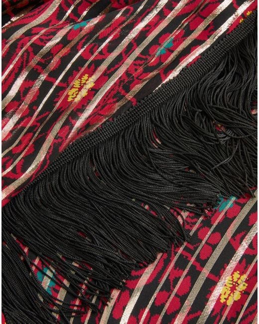 Valentino Purple Fringed Floral-Print Maxi Skirt