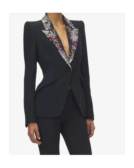 McQueen Black Embellished Collared Jacket