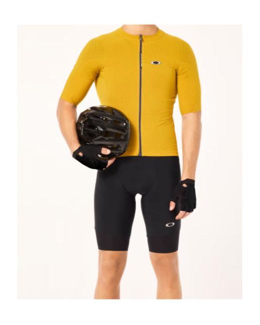 Oakley Yellow Gridskin Pinstripe Ss Textured Zip Jersey for men