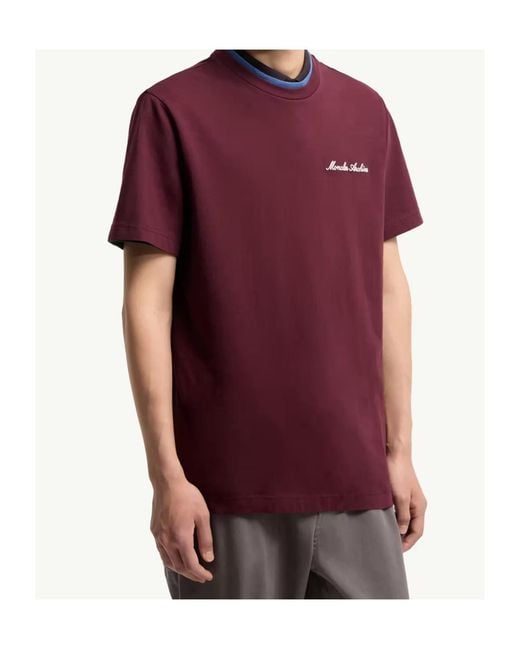 Moncler Purple Logo Embroidered Crewneck T-Shirt for men