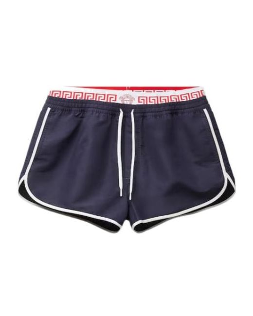 Versace Blue Double-Waistband Swim Shorts for men