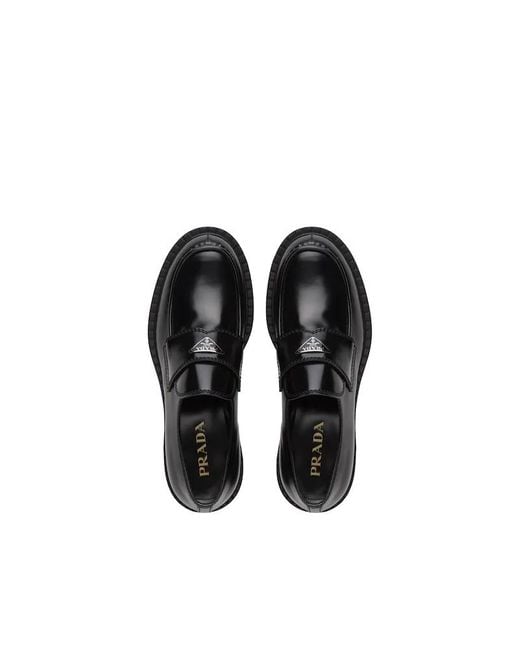 Prada Black Chocolate Brushed Leather Loafers for men