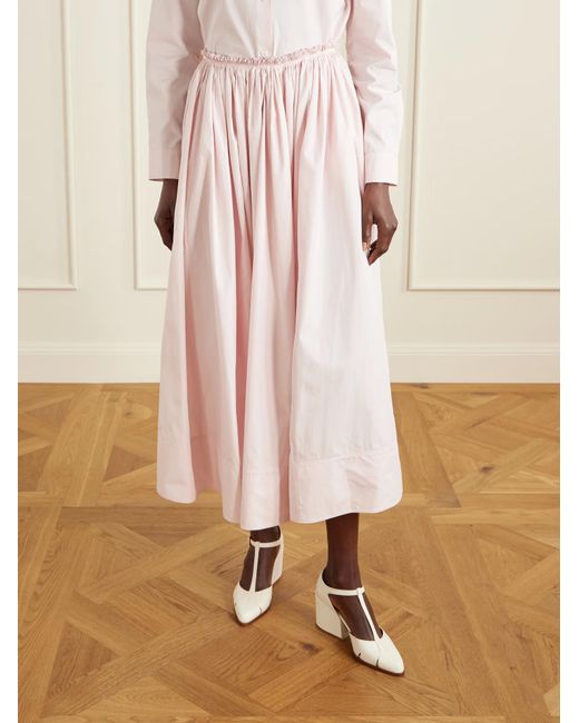 Gabriela Hearst Pink Shiva Gathered Cotton-Poplin Maxi Skirt