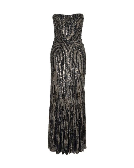 Jenny Packham Black Embellished Tulle Gown